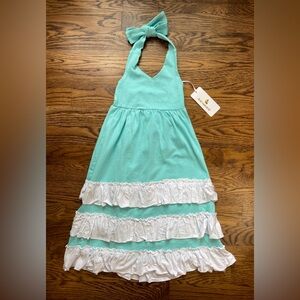 Everweekend Girls Aqua Halter Dress Ruffled Maxi Dressy Vacation Photo Size 2T